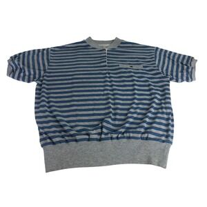 Vintage 80 Carriage Court Mens 2X Blue Gray Striped Ribbed Pullover Short Sleeve